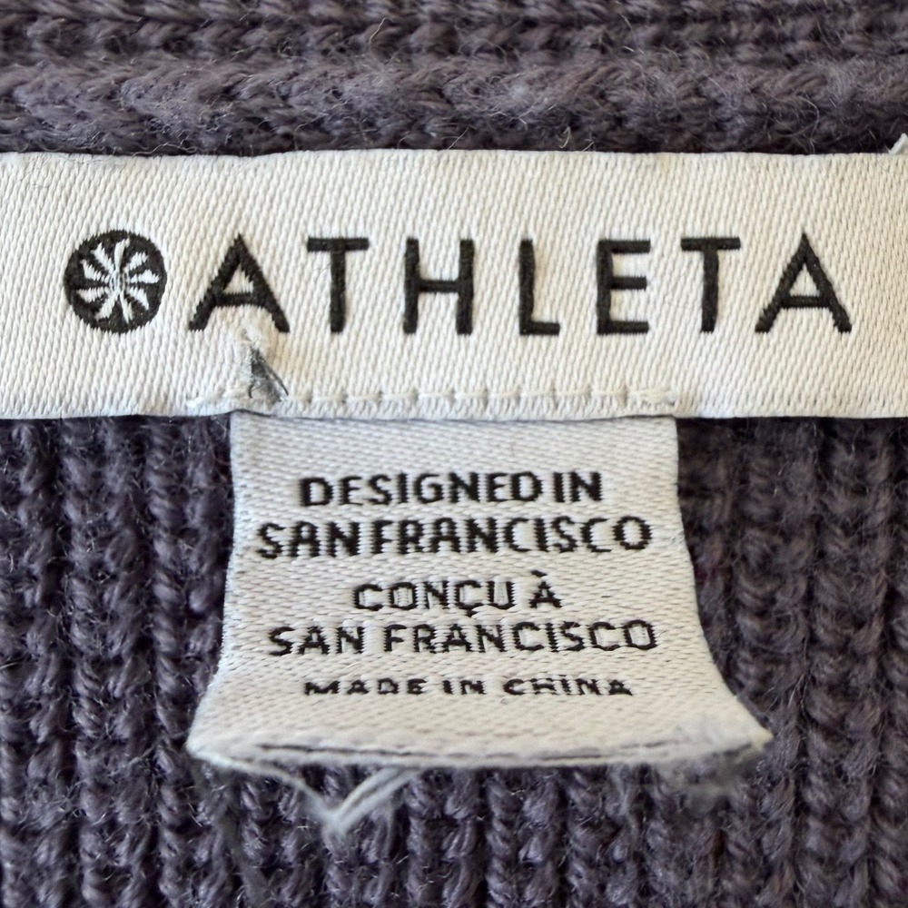 Athleta Hanover Merino Wool Sweater V-Neck Ribbed Lavender Gray Quiet Luxury M - Picture 9 of 13
